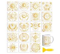 Peacoblue 18 Sheets Rub On Transfers for Crafts, Golden Sun and Luna UV DTF Cup Wrap Waterproof Cold Transfers Stickers for Wood Glass Home Decor 3.6 * 3.9inch