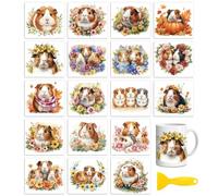 Peacoblue 18 Sheets Rub On Transfers for Crafts, Guinea Pig 3.6"x3.9" UV DTF Cup Wrap Waterproof Cold Transfers Stickers for Wood Glass Cup Tumblers Mirrors Mugs Home Decor