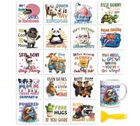 Peacoblue 18 Sheets Rub On Transfers for Crafts, Interesting Animals and Humorous Copywriting UV DTF Cup Wrap Waterproof Cold Transfers Stickers for Wood Glass Home Decor 9×10CM