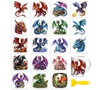 Peacoblue 18 Sheets Rub on Transfers for Crafts, Magical Dragon 3.6"x3.9" UV DTF Cup Wraps Waterproof Cold Transfers Stickers for Wood Glass Metal Cup Tumblers Mirrors Mugs Home Decor