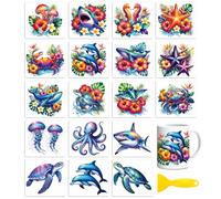 Peacoblue 18 Sheets Rub On Transfers for Crafts, Marine Animals with Tropical Plants 3.6"x3.9" UV DTF Cup Wrap Waterproof Cold Transfers Stickers for Wood Glass Cup Tumblers Mirrors Mugs Home Decor