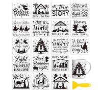 Peacoblue 18 Sheets Rub On Transfers for Crafts, Nativity UV DTF Cup Wrap Waterproof Cold Transfers Stickers for Wood Glass Home Decor 3.6 * 3.9inch