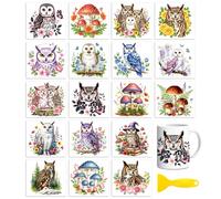 Peacoblue 18 Sheets Rub On Transfers for Crafts, Owl Flowe and Mushroom UV DTF Cup Wrap Waterproof Cold Transfers Stickers for Wood Glass Home Decor 3.6 * 3.9inch