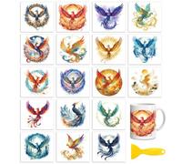 Peacoblue 18 Sheets Rub On Transfers for Crafts, Phoenix 3.6"x3.9" UV DTF Cup Wrap Waterproof Cold Transfers Stickers for Wood Glass Cup Tumblers Mirrors Mugs Home Decor