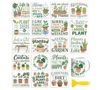 Peacoblue 18 Sheets Rub On Transfers for Crafts, Potted Plants and Words UV DTF Cup Wrap Waterproof Cold Transfers Stickers for Wood Glass Home Decor 3.6 * 3.9inch