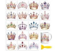 Peacoblue 18 Sheets Rub On Transfers for Crafts, Princess Crown with Crystal 3.6"x3.9" UV DTF Cup Wrap Waterproof Cold Transfers Stickers for Wood Glass Cup Tumblers Mirrors Mugs Home Decor