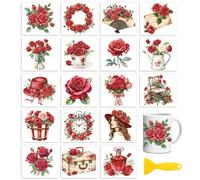 Peacoblue 18 Sheets Rub On Transfers for Crafts, Red Roses 3.6"x3.9" UV DTF Cup Wrap Waterproof Cold Transfers Stickers for Wood Glass Cup Tumblers Mirrors Mugs Home Decor