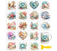 Peacoblue 18 Sheets Rub On Transfers for Crafts, Seashells Starfish and Conch 3.6"x3.9" UV DTF Cup Wrap Waterproof Cold Transfers Stickers for Wood Glass Cup Tumblers Mirrors Mugs Home Decor