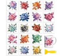 Peacoblue 18 Sheets Rub On Transfers for Crafts, Shining Rose Flower 3.6"x3.9" UV DTF Cup Wrap Waterproof Cold Transfers Stickers for Wood Glass Cup Tumblers Mirrors Mugs Home Decor