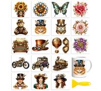 Peacoblue 18 Sheets Rub On Transfers for Crafts, Steampunk Style Elements 3.6"x3.9" UV DTF Cup Wrap Waterproof Cold Transfers Stickers for Wood Glass Cup Tumblers Mirrors Mugs Home Decor
