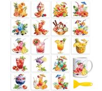 Peacoblue 18 Sheets Rub on Transfers for Crafts, Summer Juice Drinks 3.6"x3.9" UV DTF Cup Wraps Waterproof Cold Transfers Stickers for Wood Glass Metal Cup Tumblers Mirrors Mugs Home Decor