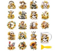 Peacoblue 18 Sheets Rub On Transfers for Crafts, Sunflowers and Animals UV DTF Cup Wrap Waterproof Cold Transfers Stickers for Wood Glass Home Decor 3.6 * 3.9inch