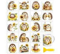 Peacoblue 18 Sheets Rub On Transfers for Crafts, Sunflowers Hedgehog UV DTF Cup Wrap Waterproof Cold Transfers Stickers for Wood Glass Home Decor 9×10CM