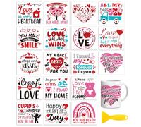 Peacoblue 18 Sheets Rub On Transfers for Crafts, Valentine's Day Romantic Text 3.6"x3.9" UV DTF Cup Wrap Waterproof Cold Transfers Stickers for Wood Glass Cup Tumblers Mirrors Mugs Home Decor