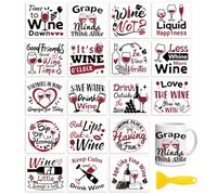 Peacoblue 18 Sheets Rub On Transfers for Crafts, Wine Humorous Text 9x10CM UV DTF Cup Wrap Waterproof Cold Transfers Stickers for Wood Glass Cup Tumblers Mirrors Mugs Home Decor