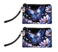Peacoblue 2pcs Butterflies and Flowers Coin Purse, Cute Canvas Coin Bag