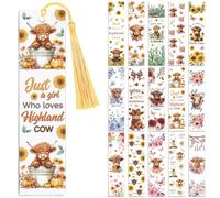 Peacoblue 30pcs UV DTF Bookmarks Wraps Transfer Stickers Highland Cow and Sunflowers for Women Men Reading, Waterproof Bookmarkers Decal(No Blank Bookmarks) for Acrylic Plastic Metal Blank Bookmark