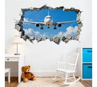 Peacoblue 3D Breaking Airplane Wall Stickers Decals Decor Removable Peel and Stick, 2 Sheets 30x 96CM Vinyl Wall Murals for Bedroom Living Sewing Room Bathroom Classroom