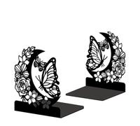 Peacoblue 4.7"x3.5"x5.5" Metal Bookends, Heavy Duty Book Ends for Shelves | Flowers Moon and Butterfly Theme Cast Iron Book Supports, 1 Pair Decor Stoppers for Desk, Library, Office & Home Shelves