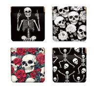 Peacoblue 4Pcs Leather Squeeze Coin Purse for Women - Cool Black Skeleton Waterproof & Durable Change Pouch Money Wallet, Best Gift for Granddaughter Daughter Wife Halloween Gifts