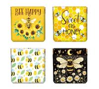 Peacoblue 4Pcs Small Leather Squeeze Coin Purse for Women-Bees and Flower Pattern Waterproof & Durable Change Pouch Mini Money Wallet,Best Gift for Adult