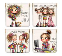 Peacoblue 4Pcs Small Leather Squeeze Coin Purse for Women-Cute and Funny Girl Pattern Waterproof & Durable Snap Closure Change Pouch Mini Money Wallet Bag for Adult Teen Girls Best Gift