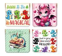 Peacoblue 4Pcs Small Leather Squeeze Coin Purse for Women-Cute Magical Dragon Pattern Waterproof & Durable Snap Closure Change Pouch Mini Money Wallet Bag for Adult Teen Girls Best Gift
