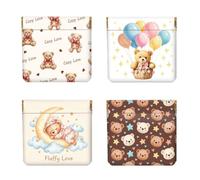 Peacoblue 4Pcs Small Leather Squeeze Coin Purse for Women-Cute Teddy Bear Pattern Waterproof & Durable Change Pouch Mini Money Wallet,Best Gift for Adult