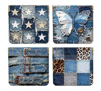 Peacoblue 4Pcs Small Leather Squeeze Coin Purse for Women-Denim Patchwork with Leopard Print Pattern Waterproof & Durable Snap Closure Change Pouch Mini Money Wallet Bag for Adult Teen Girls Best Gift