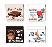 Peacoblue 4Pcs Small Leather Squeeze Coin Purse for Women-Fun Slogans Pattern Waterproof & Durable Change Pouch Mini Money Wallet,Best Gift for Adult