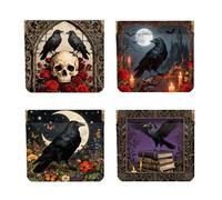 Peacoblue 4Pcs Small Leather Squeeze Coin Purse for Women-Gothic Crows and Skulls Pattern Waterproof & Durable Change Pouch Mini Money Wallet,Best Gift for Adult