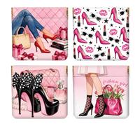 Peacoblue 4Pcs Small Leather Squeeze Coin Purse for Women-High Heels and Fashion Bags Pattern Waterproof & Durable Snap Closure Change Pouch Mini Money Wallet Bag for Adult Teen Girls Best Gift