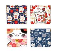 Peacoblue 4Pcs Small Leather Squeeze Coin Purse for Women-Japanese Lucky Cat Pattern Waterproof & Durable Change Pouch Mini Money Wallet,Best Gift for Adult