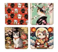 Peacoblue 4Pcs Small Leather Squeeze Coin Purse for Women-Japanese Style Cat Pattern Waterproof & Durable Snap Closure Change Pouch Mini Money Wallet Bag for Adult Teen Girls Best Gift