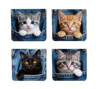 Peacoblue 4Pcs Small Leather Squeeze Coin Purse for Women, Kitten in Jeans Pocket, 4.33"x4.72"
