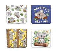 Peacoblue 4Pcs Small Leather Squeeze Coin Purse for Women-Koala Pattern Waterproof & Durable Change Pouch Mini Money Wallet,Best Gift for Adult