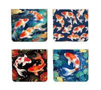 Peacoblue 4Pcs Small Leather Squeeze Coin Purse for Women-Koi Fish Pond Pattern Waterproof & Durable Change Pouch Mini Money Wallet,Best Gift for Adult Girls