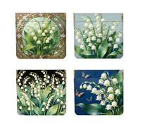 Peacoblue 4Pcs Small Leather Squeeze Coin Purse for Women, Lily of the Valley with Butterfly, 4.33"x4.72"