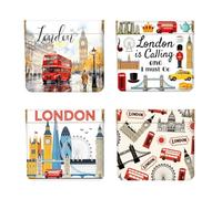 Peacoblue 4Pcs Small Leather Squeeze Coin Purse for Women, London Trip with Big Ben, 4.33"x4.72"