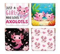 Peacoblue 4Pcs Small Leather Squeeze Coin Purse for Women, Mexican Pink Axolotl, 4.33"x4.72"