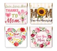 Peacoblue 4Pcs Small Leather Squeeze Coin Purse for Women-Mother's Day Pattern Waterproof & Durable Snap Closure Change Pouch Mini Money Wallet Bag for Adult Teen Girls Best Gift