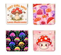 Peacoblue 4Pcs Small Leather Squeeze Coin Purse for Women-Mushrooms Pattern Waterproof & Durable Snap Closure Change Pouch Mini Money Wallet Bag for Adult Teen Girls Best Gift