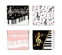 Peacoblue 4Pcs Small Leather Squeeze Coin Purse for Women, Musical Notes with Piano, 4.33"x4.72", Musical Notes With Piano