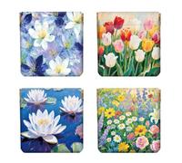 Peacoblue 4Pcs Small Leather Squeeze Coin Purse for Women-Oil Painting Flowers Pattern Waterproof & Durable Change Pouch Mini Money Wallet,Best Gift for Adult Girls