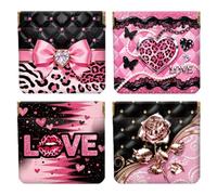 Peacoblue 4Pcs Small Leather Squeeze Coin Purse for Women-Pink and Black Leopard Print Pattern Waterproof & Durable Snap Closure Change Pouch Mini Money Wallet Bag for Adult Teen Girls Best Gift