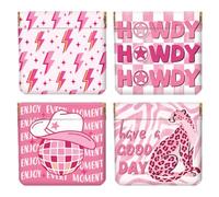 Peacoblue 4Pcs Small Leather Squeeze Coin Purse for Women, Pink with Lightning and Smile, 4.33"x4.72"