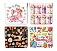 Peacoblue 4Pcs Small Leather Squeeze Coin Purse for Women-Sewing Machine Series Pattern Waterproof & Durable Snap Closure Change Pouch Mini Money Wallet Bag for Adult Teen Girls Best Gift