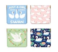 Peacoblue 4Pcs Small Leather Squeeze Coin Purse for Women, Swans on Pond, 4.33"x4.72"