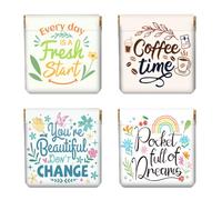 Peacoblue 4PCS Small Leather Squeeze Coin Purse Mini Money Wallet, Waterproof&Durable Change Pouch Mini Money Wallet,Best Gift for Adult Girls, slogans and flowers, 4.33"x4.72"