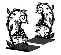 Peacoblue 5.3"x4.3"x7.9" Metal Bookends, Heavy Duty Book Ends for Shelves | Fairy Tale with Mushroom Theme Cast Iron Book Supports, 1 Pair Decor Stoppers for Desk, Library, Office & Home Shelves